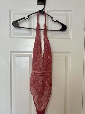 Victoria's Secret Dusty Rose Lace Halter Teddy